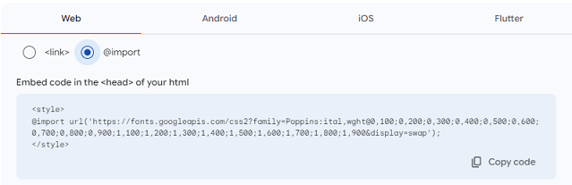 Google Font Embed Code