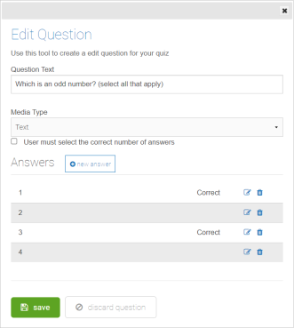 Quiz Question Configuration Example