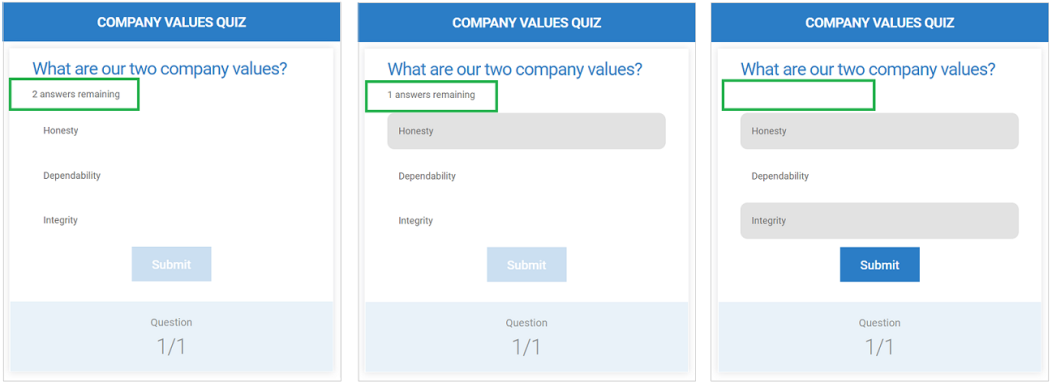 Quiz example when user must select all correct answers