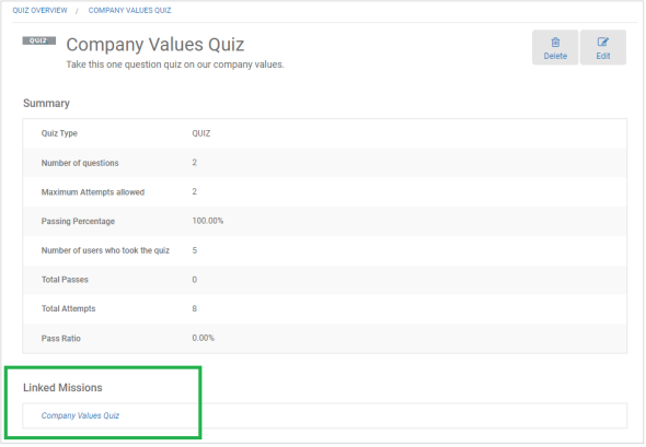 Quiz View Linked Challenges