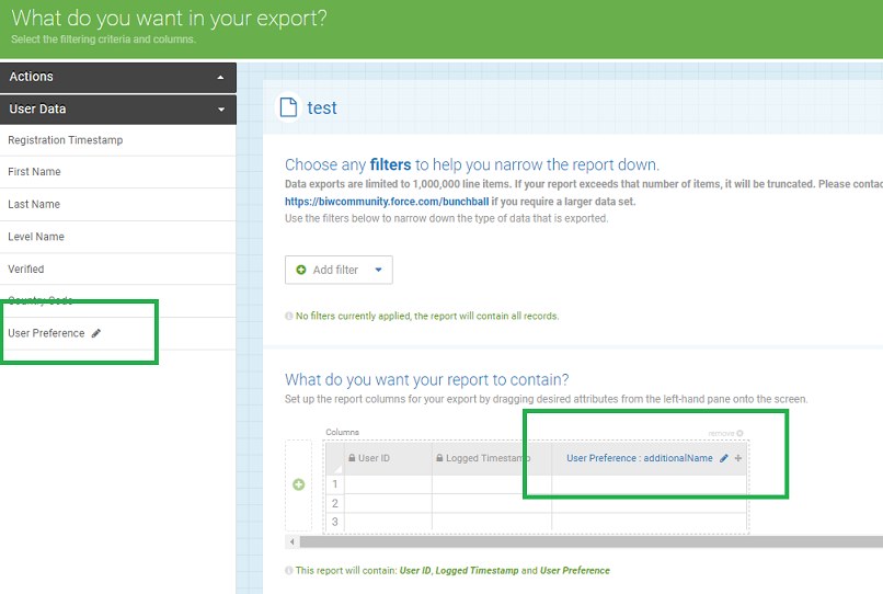 User Preferences in Data Export