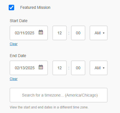 Mission Featured Dates