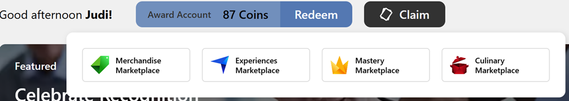 Rewards Marketplace Menu