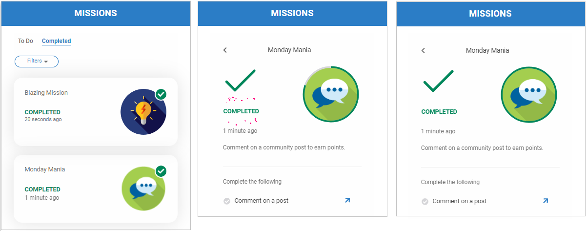 Missions Web Component Completed Tab