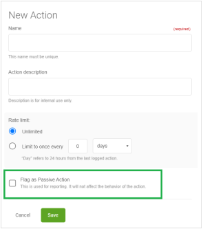 New Action Modal with Passive Action Option