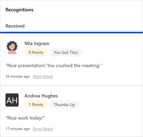Recognitions Example With No Send Options