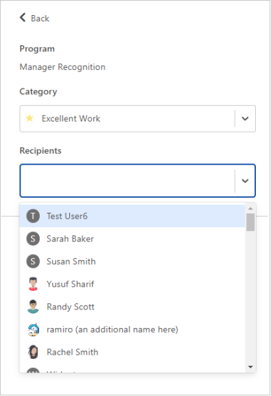 Recognitions Block Recipients List Example