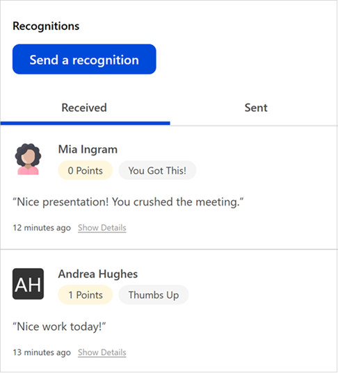 Recognitions Example with Send Option