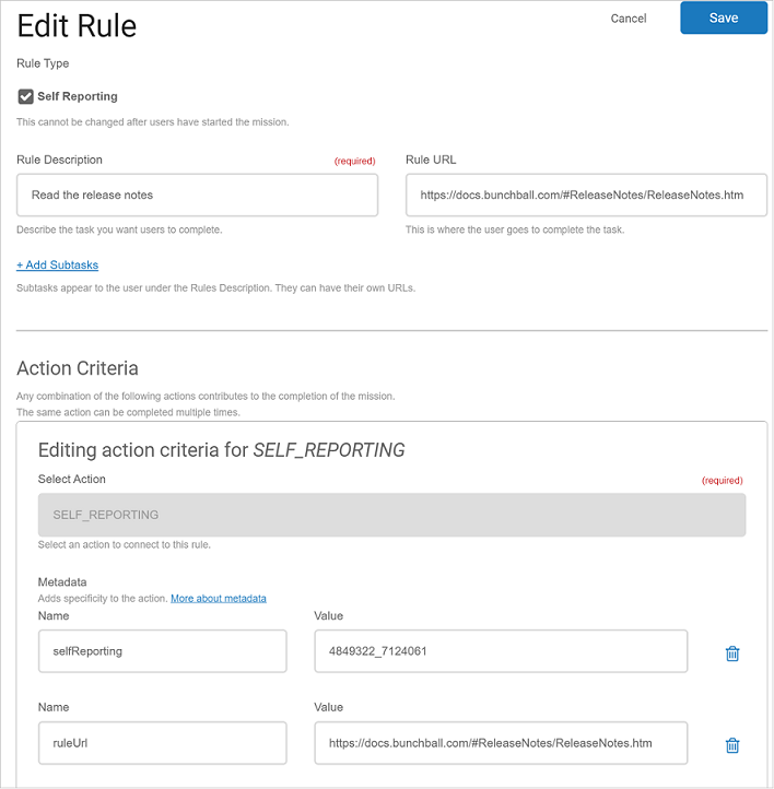 Self-Reporting Rule Metadata Example