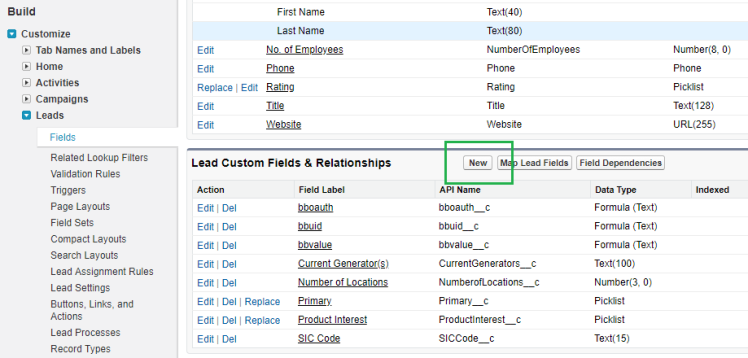 Salesforce Custom Fields & Relationships Section