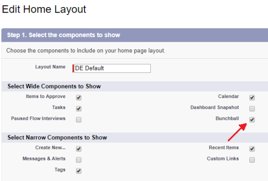 Bunchball Dashboard Option on Edit Home Layout Page